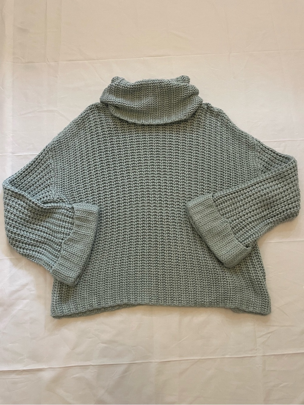 525 America Chunky Knit Turtleneck Sweater Blue Gray Wide Sleeve Small